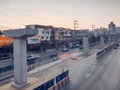 Evening traffic on Ramintra Road is the construction area of Ã¢â¬â¹Ã¢â¬â¹the Pink Line Electric Train Project